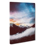 Big Box Art The Cloudy Mountains in Abstract Canvas Wall Art Framed Picture Print, 30 x 20 Inch (76 x 50 cm), Maroon, Grey, Blue, Lavender