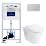 Pack wc Bâti-support Viconnect + wc suspendu Integra + Abattant en Duroplast + Plaque chrome mat (ViConnectIntegraClassic-3) - Villeroy&boch