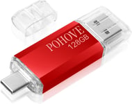 Clé USB C 128 Go, Mini Cle USB 128 Go Type C OTG Clef USB 128go Imperméable USB C Flash Drive 128gb pour Huawei, Xiaomi, Oneplus, Smartphones Doté USB C, Matebook, PC, Tablette Etc (Rouge)