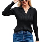 GRACE KARIN Ladies Winter Jumpers Polo Neck Sweater Tops Long Sleeve Tops for Women UK Knitted Jumper Sweater Black XXL