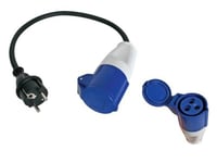 Perel Câble Adaptateur, H07RN-F 3G2.5, 0.4 m, 16 A/230 V, 3680 W, Type E/F vers CEE, Usage intérieur et extérieur, Caoutchouc, Bleu