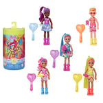 Barbie Poupée Mannequin Chelsea Color Reveal avec 6 Surprises à déballer,Série Tie-Dye Fluo avec imprimé tie-Dye et Changement de Couleur, Jouet Enfant, Dès 3 Ans, HCC90