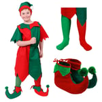 Boys Elf Costume Christmas Childs Xmas Fancy Dress With Hat Santas Little Helper