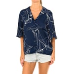 Superdry Womenss short sleeve blouse with lapel collar W4010021A - Blue viscose - Size X-Small