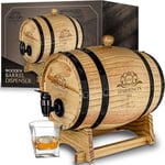 Mikamax – Wooden Barrel Dispenser – Tonneau Traditionnel Du Vin Et Du Whisky – Distributeur De Tonneau En Bois – Ø 20 cm – 3L – 2 Sacs Et 2 Robinets