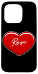 Coque pour iPhone 15 Pro Rose en forme de cœur dessinée à la main – Prénom Cœurs I Love Rose