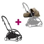 Stokke Pack chassis poussette YOYO³ Noir + pack nouveau-né 0+ Toffee