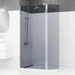 Pack Paroi de Douche et Volet Pivotant 90+40x200cm - Verre Fumé + Barre Fixation Chrome