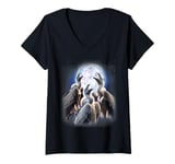 Womens 3 Vultures Howling At The Moon Funny Vulture Bird Carrion V-Neck T-Shirt