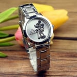 Musse Pigg Steel Quartz Watch Tecknad Crystal Diamond Dam Student Kvinnor（Silver）