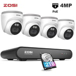 ZOSI 4MP PoE CCTV Camera System 5MP NVR 2TB IP Security Camera Audio In Outdoor