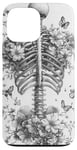 iPhone 13 Pro Max Skeleton Ribcage Anatomy with Flowers Butterflies Case