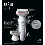 Braun Silk-épil 9 9-030 Epilator för enkel hårborttagning, rörligt huvud, lady shaver, Vit/Flamingo