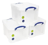 Really Useful Plastic Storage Box Bonus Pack 3x35 Litre Clear