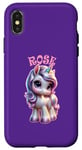 Coque pour iPhone X/XS Motif licorne mignon pour filles avec nom rose