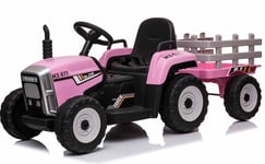 EL Traktor med trailer Pink 12V m/2.4G, konstlädersäte, Gummihjul