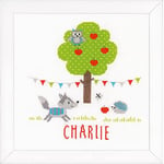 VERVACO Point De Croix Compté Kit DIY Cadeau Bebe Naissance Personnalisé ANIMAUX DE LA FORÊT Tableau Complet Kit De Broderie Loisir Créatif Maison Décoration ca. 25 x 26 cm Cross Stitch