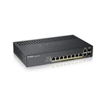 Zyxel Switch Ethernet intelligent administrable, 8 ports Gigabit, PoE+, budget d’alimentation de 130 W, 2 ports combinés Gigabit et mode Cloud hybride, Garantie à vie [GS1920-8HPv2]