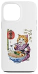 Coque pour iPhone 13 Pro Max Chat animé mignon en kimono mangeant des ramen Anime drôle