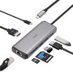 SSK Hub USB C, Adaptateur multiport 8-en-1 de Type C avec Port Ethernet 4K HDMI, PD3.0 et RJ45 pour/MacBook/Pro/Air et Plus d'appareils de Type C