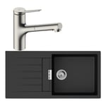 Hansgrohe - Evier 1 bac 980 S52 synthèse noir + robinet de cuisine avec douchette Zesis M33 150 2 jets aspect acier inox