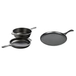 Lodge Pre-Seasoned Cast Iron Combo Cooker. Dutch Oven Pot, Skillet with Lid, Induction, Oven, Grill & L9OG3 26.67 cm / 10.5 inch Pre-Seasoned Cast Iron Round Griddle/Pancake Pan, Black