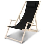 Chaise longue pliante en bois Chaise de plage 3 positions Chilienne transat jardin exterieur noir Avec mains courantes - Hengda