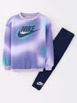 Nike Younger Girls Solarized Crew Sweatshirt and Leggings Set - Navy, Navy, Size 2-3 Years