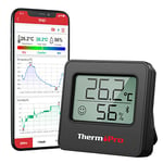 Thermopro TP357 Petit Thermometre Interieur Numérique Bluetooth de Hygrometre Interieur, Termometre Maison Pieces Thermomètre Connecté Utilisé avec Smart APP, Hygrometre Cave a Vin Multifonctions