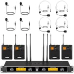 TONOR Système de Micro sans Fil UHF avec Double Micro-Casque/Lavalier, Emetteur de Poche, Récepteur Rechargeable, 4x5 canaux, 90M de portée, Enregistrement de la Voix, Sonorisation