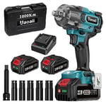 Uaoaii 1000Nm(738ft-lbs) Cordless Impact Wrench High Torque, 1/2 Power Battery Impact Gun w/ 2X 4.0Ah Battery, Fast Charger, 5 Sockets, Storage Tool Box & Variable Speeds for Car Tire Truck RV Mower