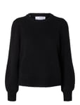 Selected Femme Slflulu Ls Knit Rib O-Neck Noos Svart