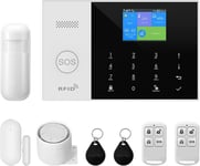 Système d'alarme Maison sans Fil 2G, Système de Sécurité Maison Wi-FI avec 120DB Sirène, Contrôle APP, 8 Pièces: Détecteur de Mouvement, Télécommandes, Capteurs de Fenêtre et de Porte, Carte RFID