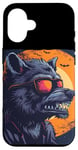 Coque pour iPhone 16 Loup-garou amusant avec lunettes de soleil pour les amateurs de loups-garous