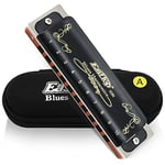 East top Blues Diatonic Harmonica in A, 10 Holes 20 Tones T008K Top Grade Blues Harp Mouth Organ harmonica for Adults, Professionals, Beginners and Students