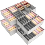 Lifewit Lot de 12 Rangement Tiroir, Organisateur Tiroir en Tissu, Separateur Tiroir Pliable, Boite Rangement Vetement pour Sous-Vetements, Vêtements d'enfant, Cravates, Chaussettes, Gris Clair