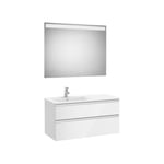 Roca - Pack meuble The Gap 1000 - 2 tiroirs + lavabo slim gauche + miroir led - blanc brillant