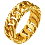 Bague Homme Pouce Chaine Cubaine 7mm Or 18K Maille 69 Acier Grand Anneau Femme Inoxydable Index Enfant Garcon Fille Cercle du Doigt Milieu Doré Cadeau Petit Ami Frere Pere