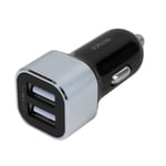 Deltaco 12V Biloplader - 2 x USB-A - 2.4A/12W - Sort/sølv