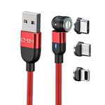 Multi Câble Chargeur Universel Fast Charge (3a) Pour Téléphone Smartphone (Pour Iphone, Samsung, Ipad, Ps4, Ps5, Enceinte...) 3 En 1 Embout Magnétique Type C/Micro Usb/Lightning [2023] (Rouge, 2m)