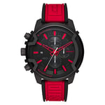 Diesel Griffed Montre pour Homme, Mouvement à Quartz/Chronographe avec Bracelet en Silicone, Acier Inoxydable ou Cuir, Noir et Rouge, 48mm