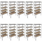 Lot de 10 étagères de rangement charge lourde robuste atelier garage outils 90 x 40 x 180 cm acier et mdf argenté - Argenté