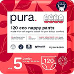 Pura Eco Nappy Pants - Size 5 (9-14kg /20-30lbs), 6 x 20 Nappies (120 Total), Monthly Pack, Toddler Easy Pull Ups, Training Nappies, Fragrance Free, Sensitive Skin