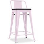 Tabouret de bar design industriel avec dossier - Bois et acier - 60 cm - Stylix Rose pâle