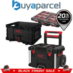 Milwaukee PACKOUT 3 Piece Set Slim Organiser + Crate +Wheeled Trolley 4932493927