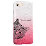 Coque Iphone 7 et 8 et SE 2020 paillettes rose tie chat noir personnalisee