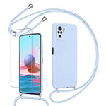 Pnakqil Coque Compatible avec Xiaomi Redmi Note 10 4G/Redmi Note 10S avec Cordon,avec 1 x Verre trempé Protecteur d'écran,Collier pour Étui Colliers de cellulaire Réglable Lanyard Case givré,Mauve