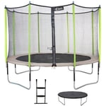 Trampoline 360 cm + filet de sécurité + échelle + bâche JUMPI Taupe/Vert 360