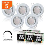 Lot de 5 Spots Encastrable led Blanc GU10 Dimmable Blanc Chaud