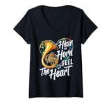 Womens Hear The Horn Feel The Heart French Horn Classical Music V-Neck T-Shirt